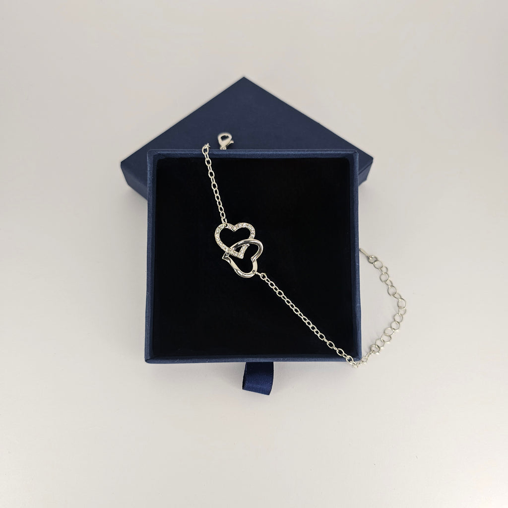 Double-Heart Charm Silver Bracelet