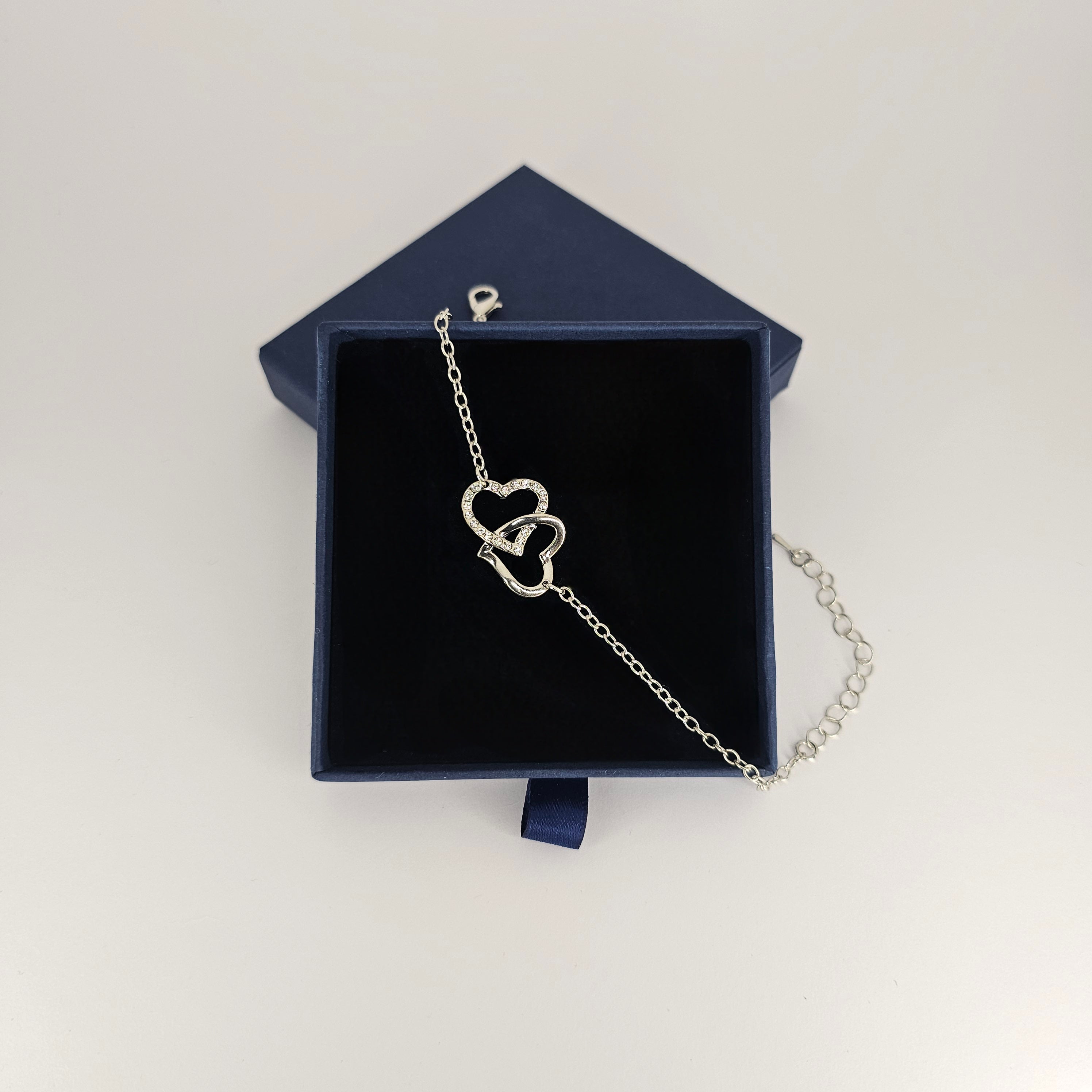 Double-Heart Charm Silver Bracelet