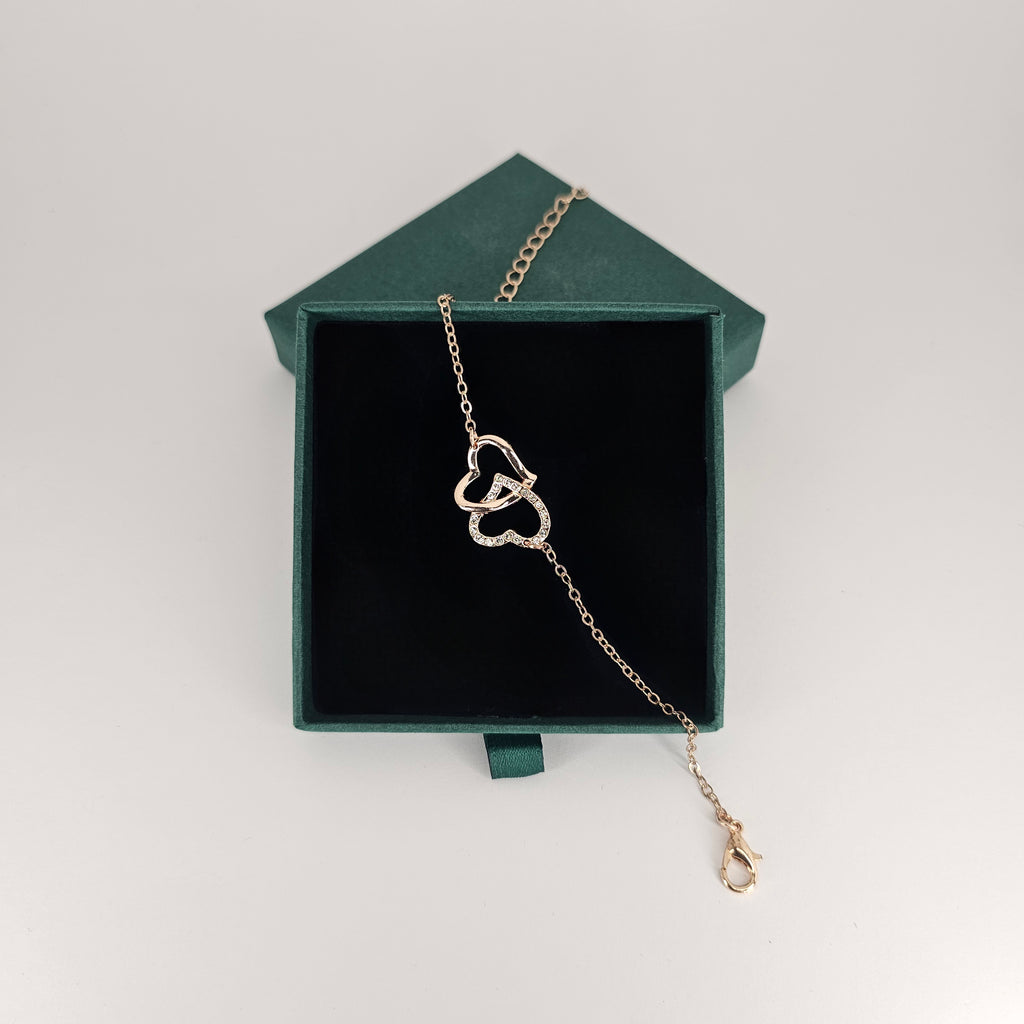 Double-Heart Charm Rose Gold Bracelet