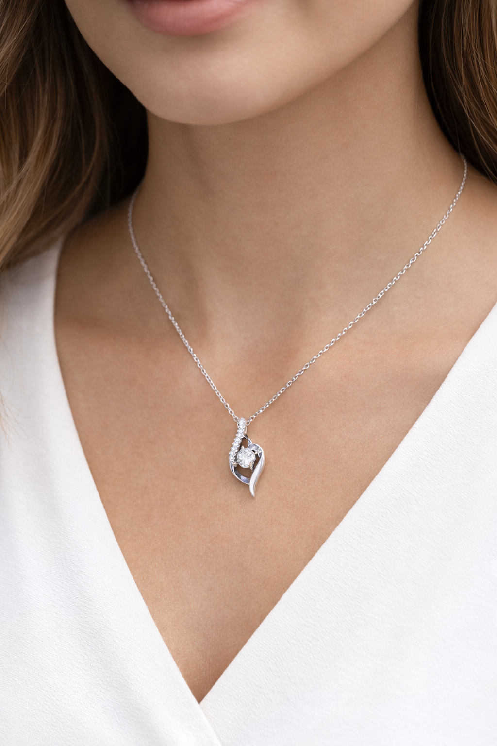 Silver Plated Moissanite Pendant Necklace